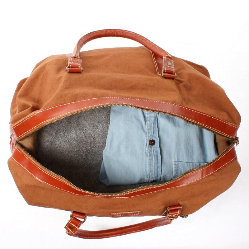 Leconi Reisetasche Weekender Handgepäck Leder Canvas cognac LE2010 VIP-Rabatte