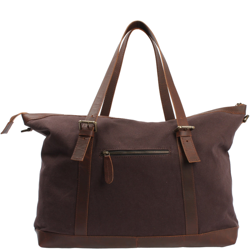 Leconi Weekender Reisetasche Shopper Damen Herren Leder Canvas mokka LE2013 Tiefpreis