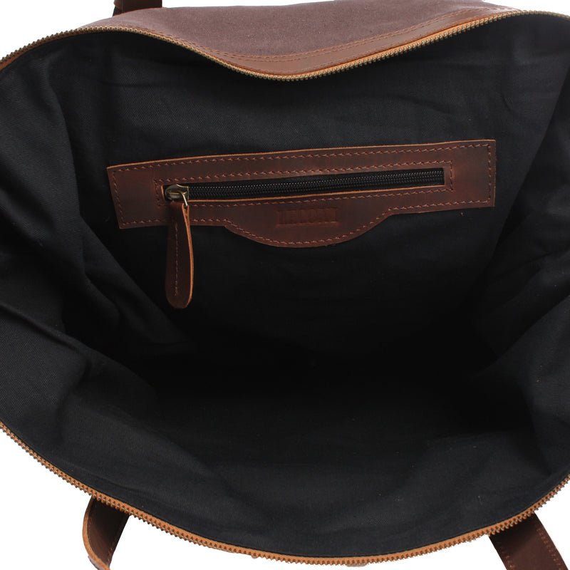 Leconi Weekender Reisetasche Shopper Damen Herren Leder Canvas mokka LE2013 Tiefpreis