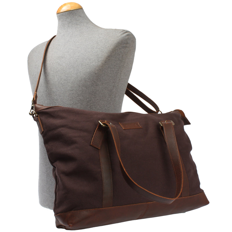 Leconi Weekender Reisetasche Shopper Damen Herren Leder Canvas mokka LE2013 Tiefpreis