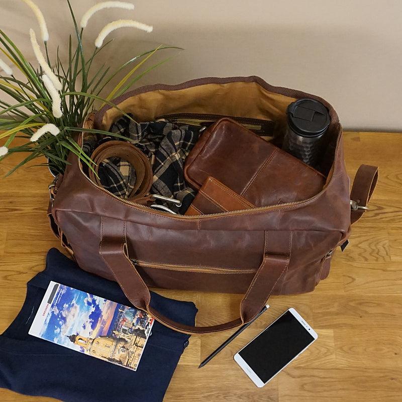 Leconi Weekender Sporttasche Reisetasche Ledertasche Damen Herren Leder braun LE2014 Super Sparpreis