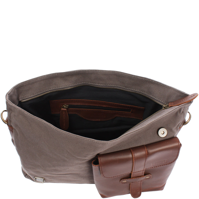 Leconi Kuriertasche Umhängetasche DIN A4 Leder Canvas grau LE3032 Kostenlose Rückgabe