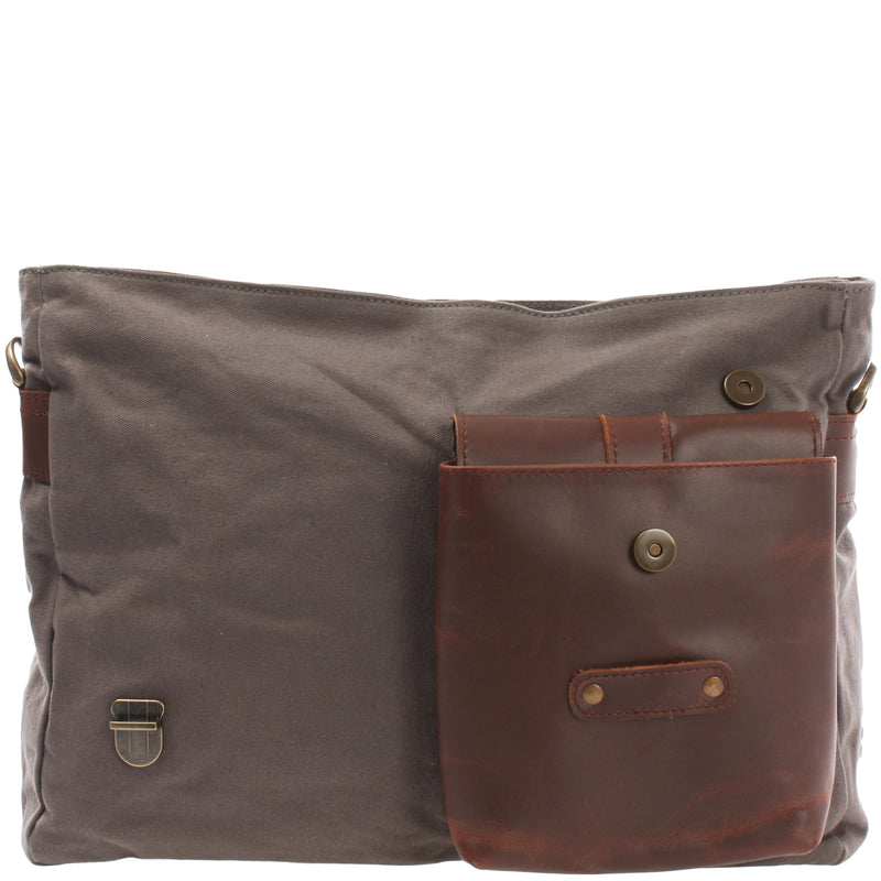 Leconi Kuriertasche Umhängetasche DIN A4 Leder Canvas grau LE3032 Kostenlose Rückgabe