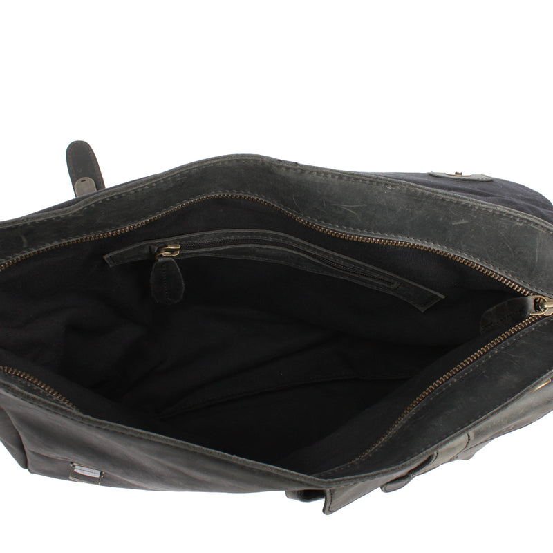 Leconi Messenger Bag Collegetasche DIN A4 Kuriertasche Leder grau LE3032 Begrenzte Freigabe