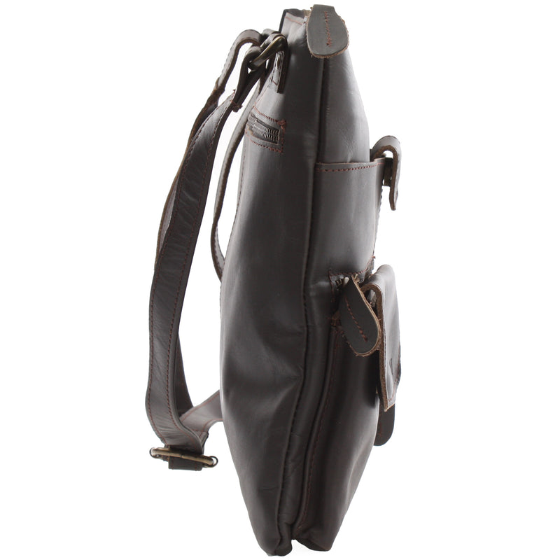 Leconi Umhängetasche Schultertasche Damen Herren Used Look Leder dunkelbraun LE3011 Neueste Stile