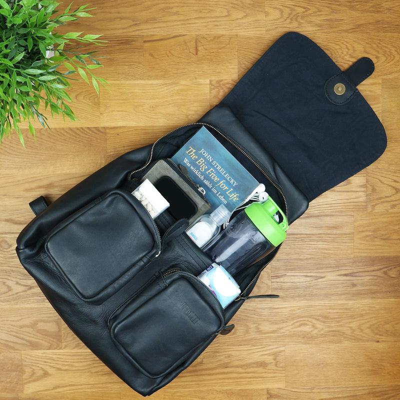 Leconi Rucksack Freizeitrucksack vintage Lederrucksack Damen Herren Leder schwarz LE1008 Letzte 2 Tage