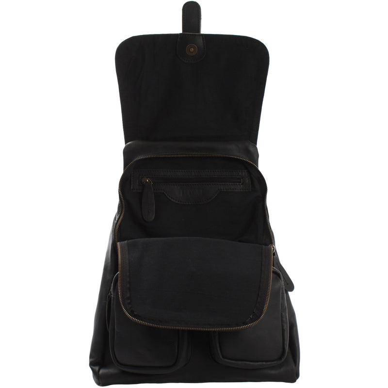 Leconi Rucksack Freizeitrucksack vintage Lederrucksack Damen Herren Leder schwarz LE1008 Letzte 2 Tage