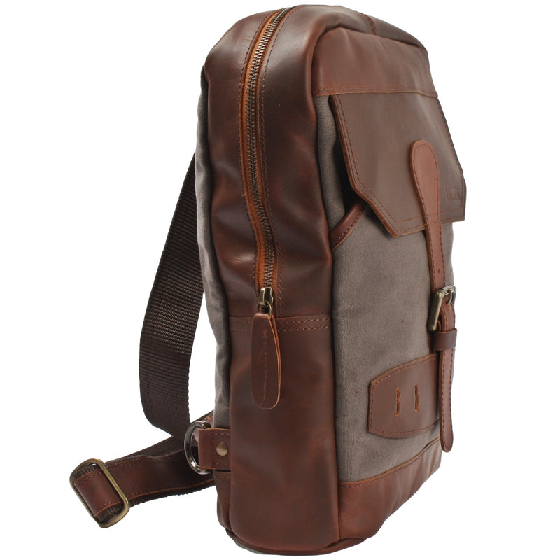 Leconi Freizeitrucksack Crossbag Rucksack Damen Herren Leder Canvas grau LE1012 Letzter Tag