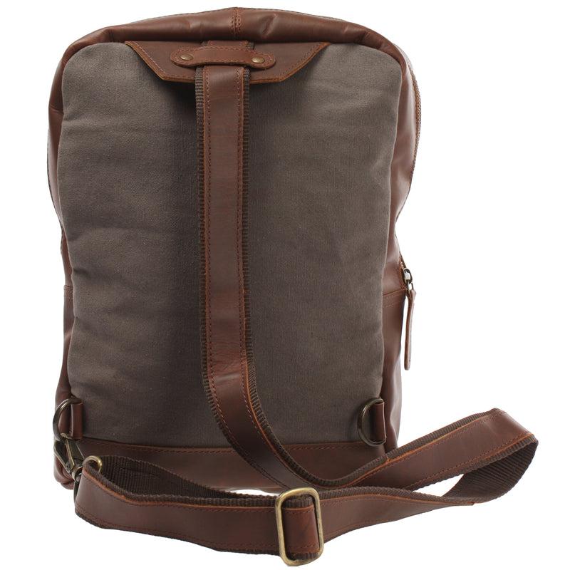 Leconi Freizeitrucksack Crossbag Rucksack Damen Herren Leder Canvas grau LE1012 Letzter Tag
