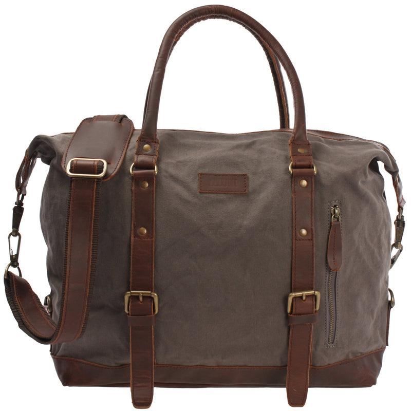 Leconi kleiner Weekender Shopper Damen Herren Leder Canvas grau LE2006 Bis zu 65% Rabatt