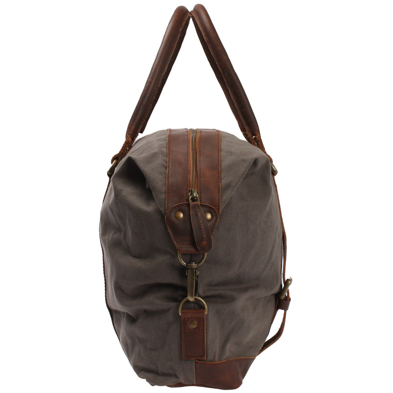 Leconi kleiner Weekender Shopper Damen Herren Leder Canvas grau LE2006 Bis zu 65% Rabatt
