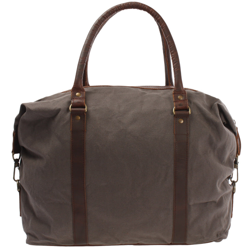 Leconi kleiner Weekender Shopper Damen Herren Leder Canvas grau LE2006 Bis zu 65% Rabatt
