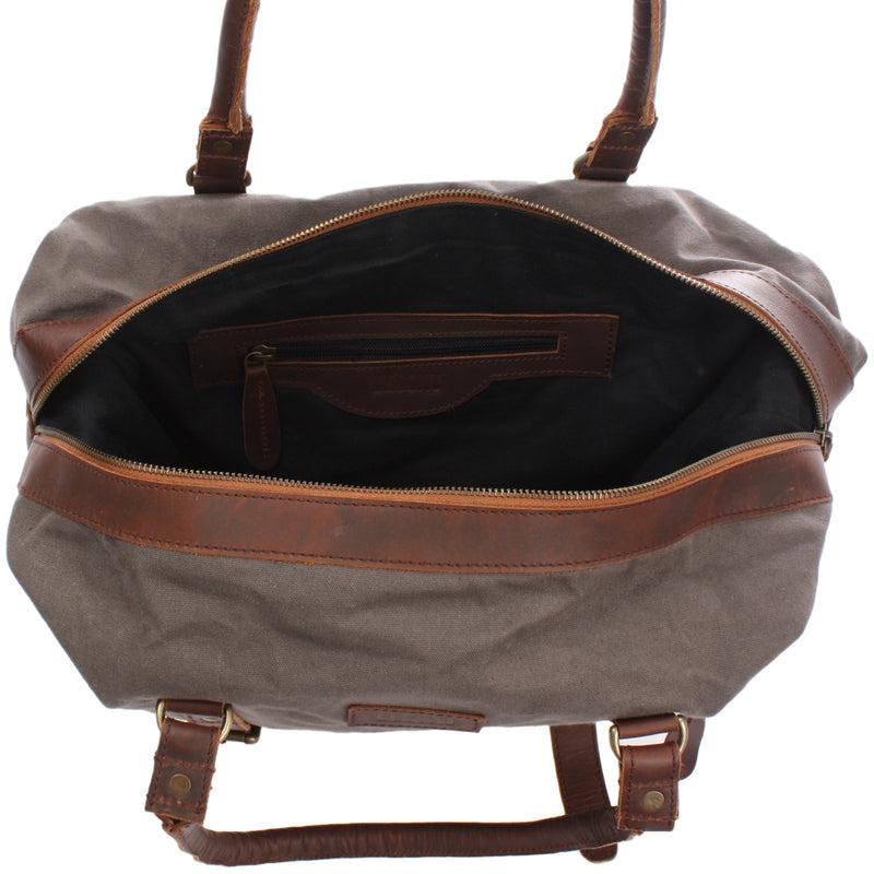 Leconi kleiner Weekender Shopper Damen Herren Leder Canvas grau LE2006 Bis zu 65% Rabatt