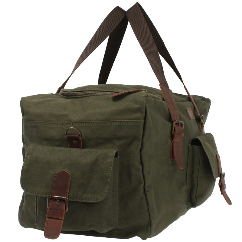 Leconi großer Weekender Reisetasche Sporttasche Damen Herren Leder Canvas grün LE2019 Sonderangebot der Fabrik