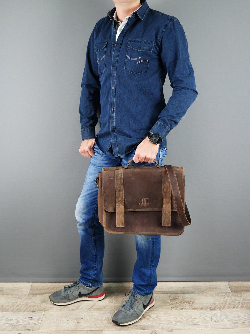 Leconi Aktentasche Lehrertasche Businesstasche Damen Herren Leder braun LE3043 Vierteljährliche Förderung
