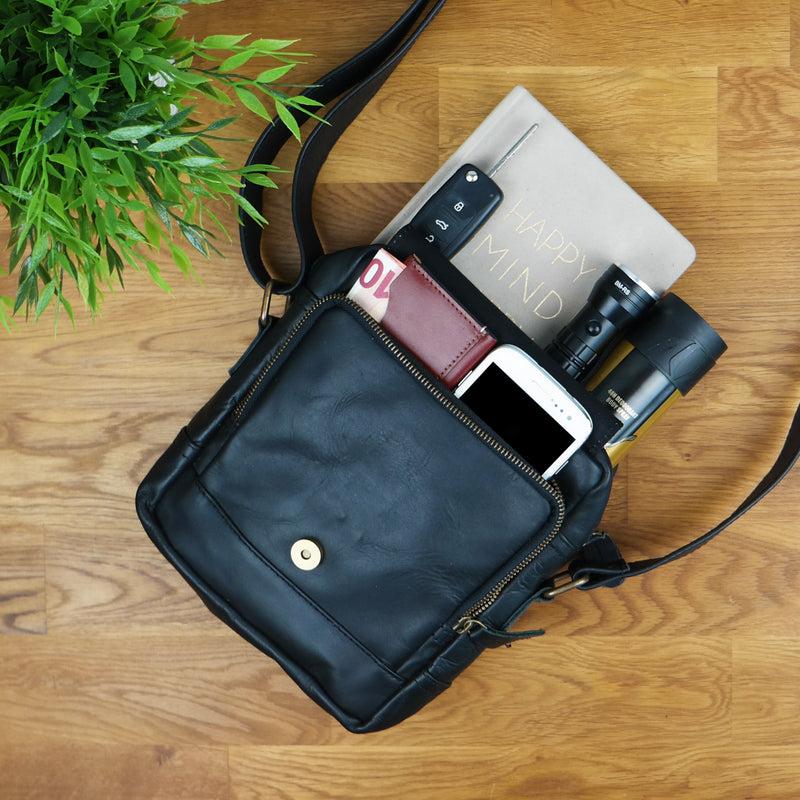 Leconi kleine Freizeittasche Umhängetasche Schultertasche Leder schwarz LE3042 Nur noch ein Tag übrig