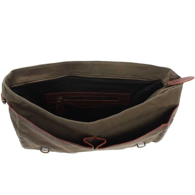 Leconi Messenger Bag Din A4 Kuriertasche Leder Canvas grün LE3018 Super Rabatt