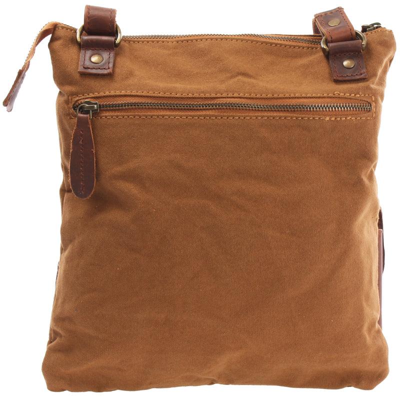 Leconi Umhängetasche Schultertasche Damen Herren Used Look Leder Canvas cognac LE3011 Riesige Rabatte