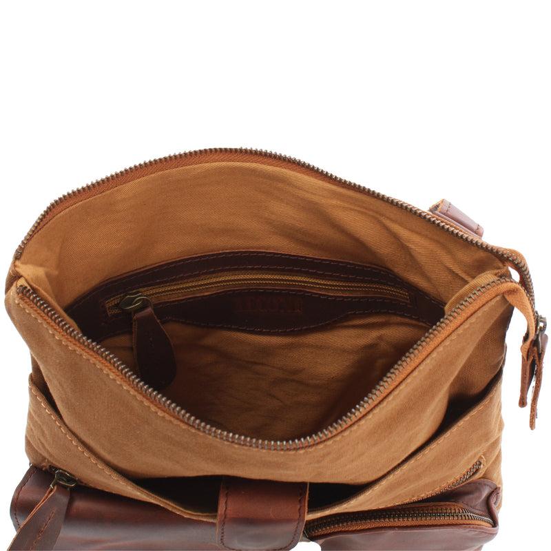 Leconi Umhängetasche Schultertasche Damen Herren Used Look Leder Canvas cognac LE3011 Riesige Rabatte