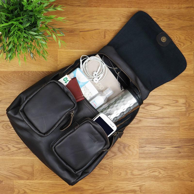 Leconi Rucksack Freizeitrucksack vintage Lederrucksack Damen Herren Leder dunkelbraun LE1008 Kostenloser Versand international