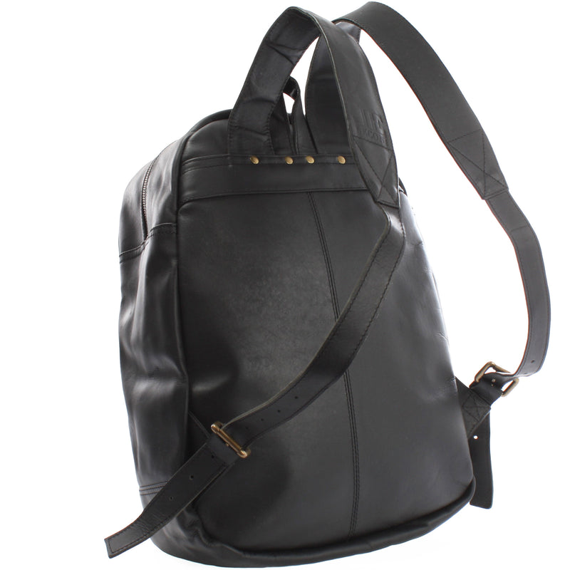 Leconi Rucksack Lederrucksack Freizeitrucksack Damen Herren Leder schwarz LE1017 Fabrikladen