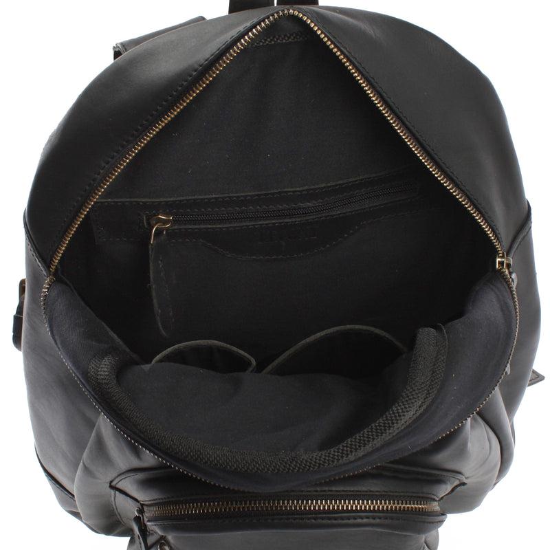 Leconi Rucksack Lederrucksack Freizeitrucksack Damen Herren Leder schwarz LE1017 Fabrikladen