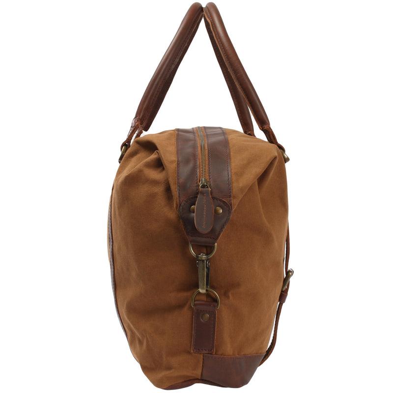 Leconi kleiner Weekender Shopper Damen Herren Leder Canvas cognac LE2006 Begrenzt auf 3 Tage