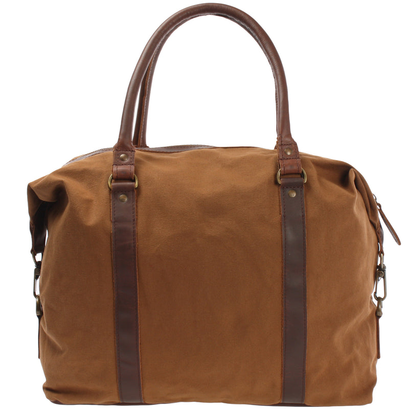 Leconi kleiner Weekender Shopper Damen Herren Leder Canvas cognac LE2006 Begrenzt auf 3 Tage