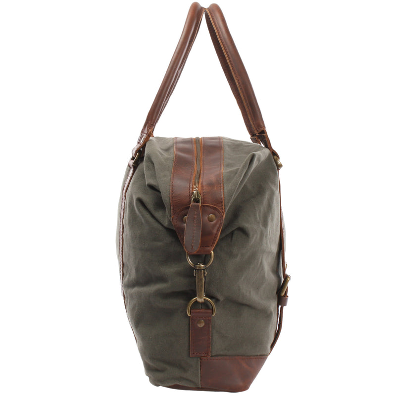 Leconi kleiner Weekender Shopper Damen Herren Leder Canvas grün LE2006 Speichern exportieren