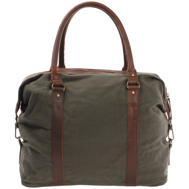 Leconi kleiner Weekender Shopper Damen Herren Leder Canvas grün LE2006 Speichern exportieren