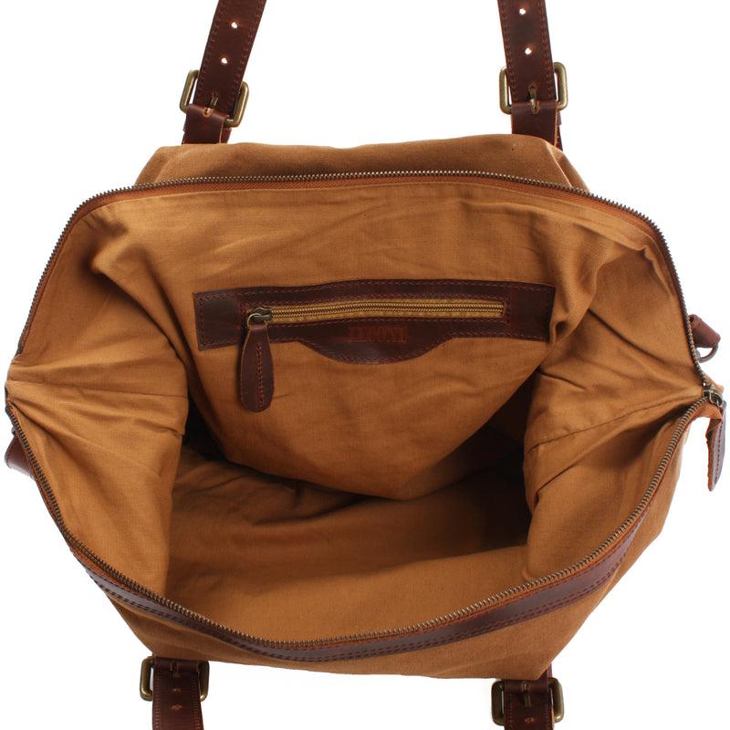 Leconi Weekender Reisetasche Shopper Damen Herren Leder Canvas cognac LE2013 Im Verkauf