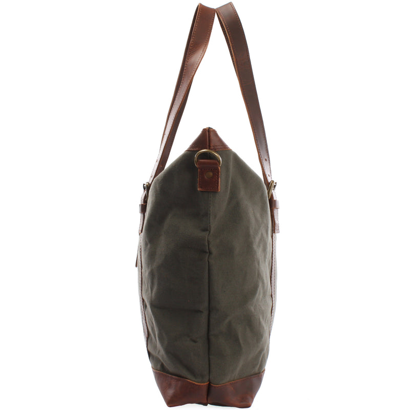Leconi Weekender Reisetasche Shopper Damen Herren Leder Canvas grün LE2013 zollfrei