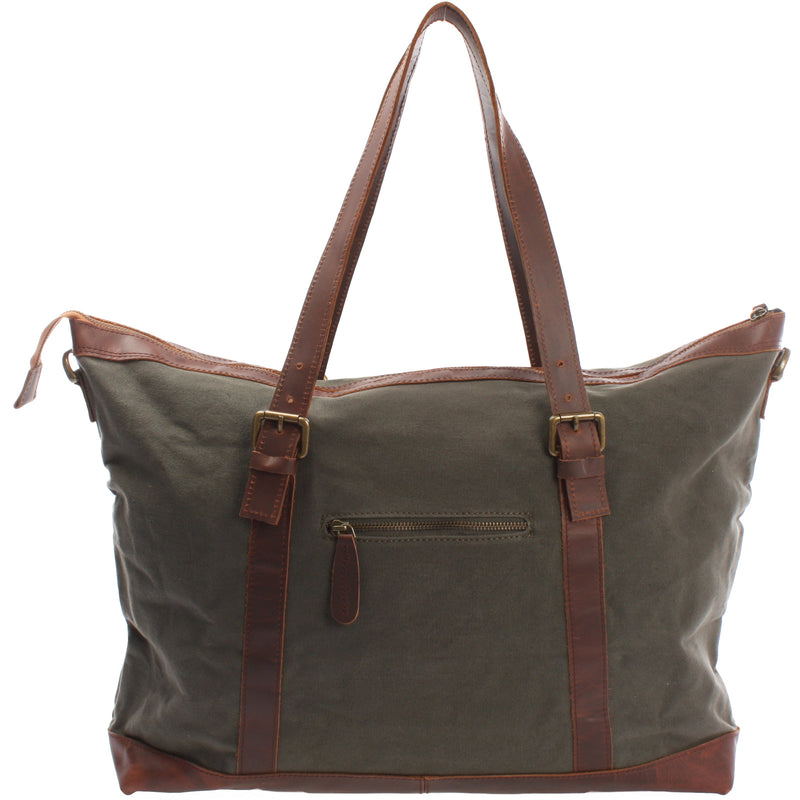 Leconi Weekender Reisetasche Shopper Damen Herren Leder Canvas grün LE2013 zollfrei