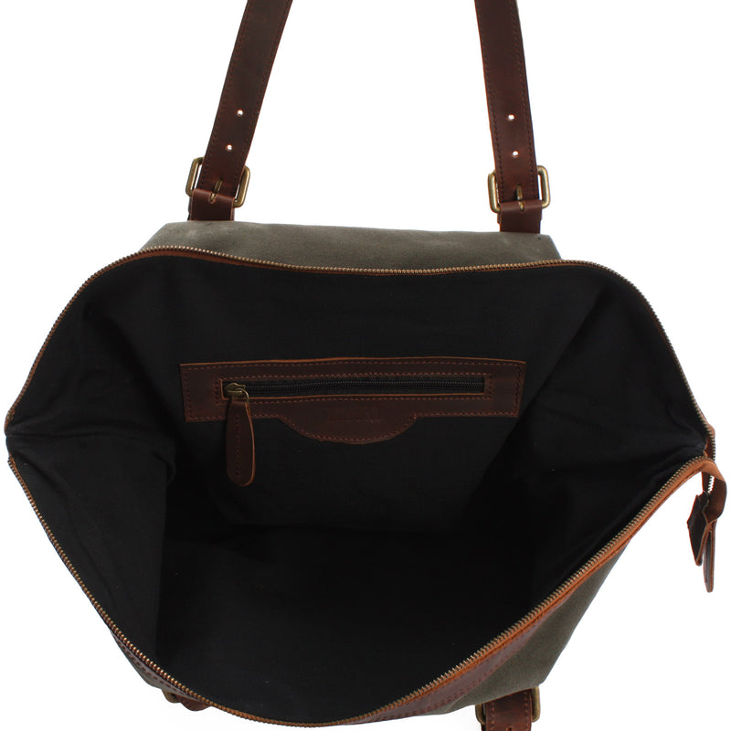 Leconi Weekender Reisetasche Shopper Damen Herren Leder Canvas grün LE2013 zollfrei