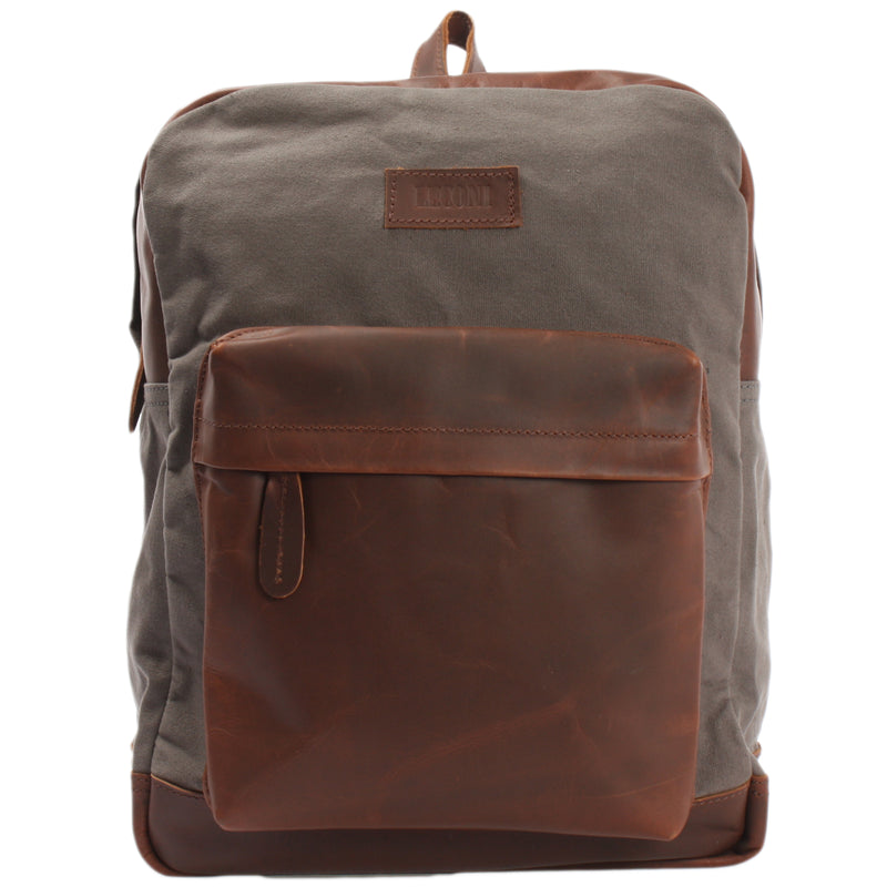 Leconi Lederrucksack Freizeitrucksack Rucksack Leder Canvas grau LE1015 2025