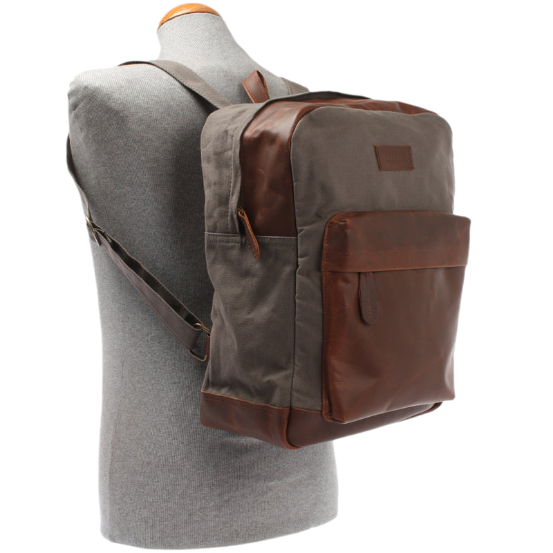 Leconi Lederrucksack Freizeitrucksack Rucksack Leder Canvas grau LE1015 2025