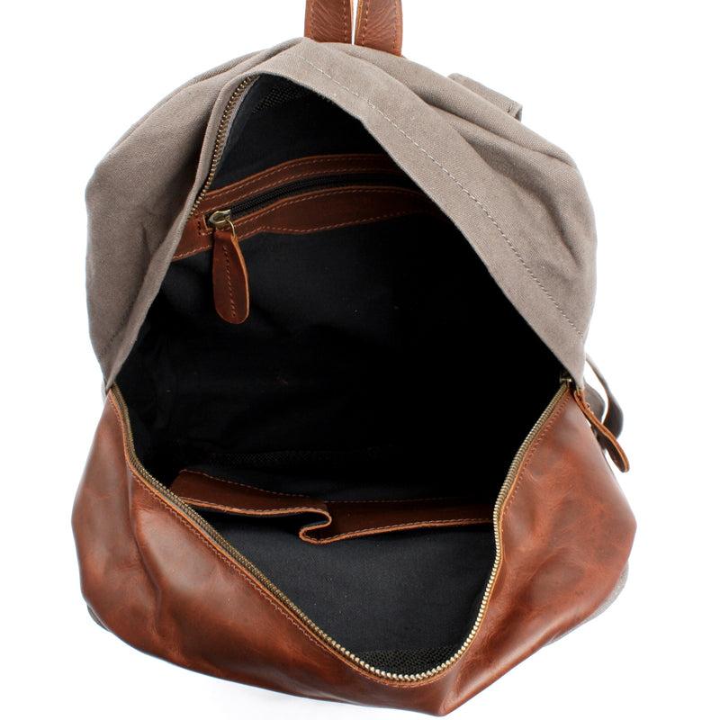 Leconi Lederrucksack Freizeitrucksack Rucksack Leder Canvas grau LE1015 2025