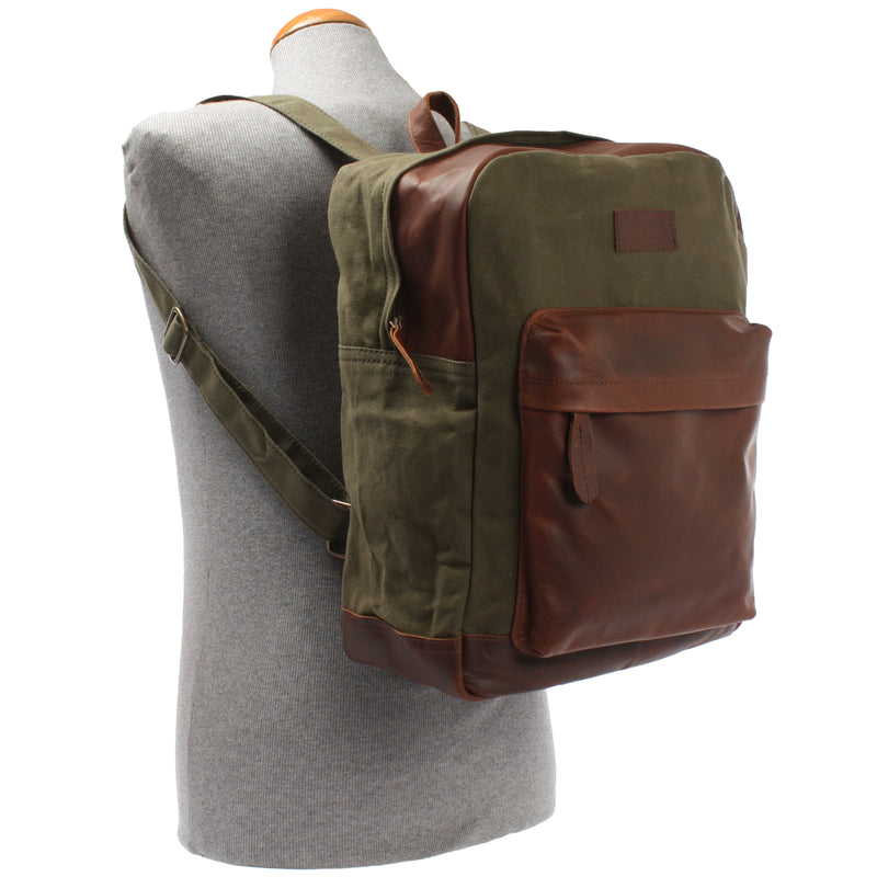Leconi Freizeitrucksack Lederrucksack Sportrucksack Leder Canvas grün LE1015 Online