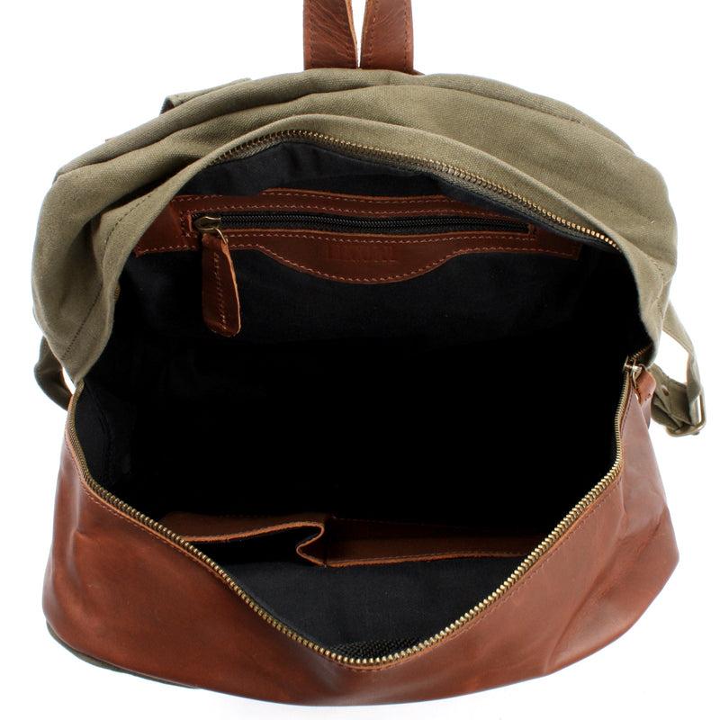 Leconi Freizeitrucksack Lederrucksack Sportrucksack Leder Canvas grün LE1015 Online