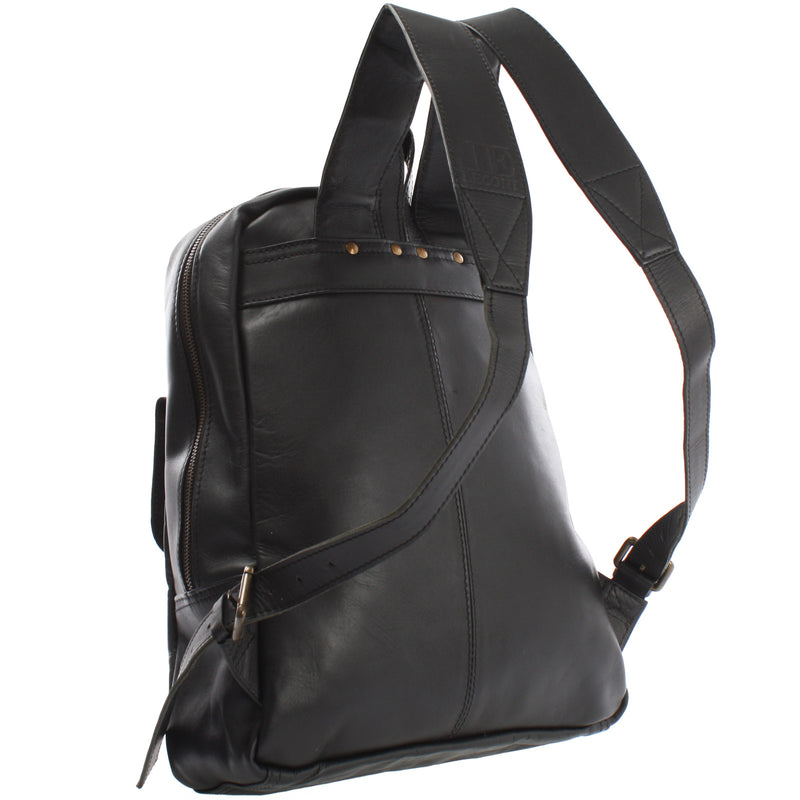 Leconi Rucksack Lederrucksack Freizeitrucksack Damen Herren Leder schwarz LE1016 Outlet