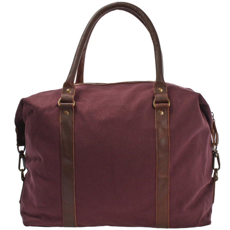 Leconi kleiner Weekender Shopper Damen Herren Leder Canvas bordeaux LE2006 Verkauf