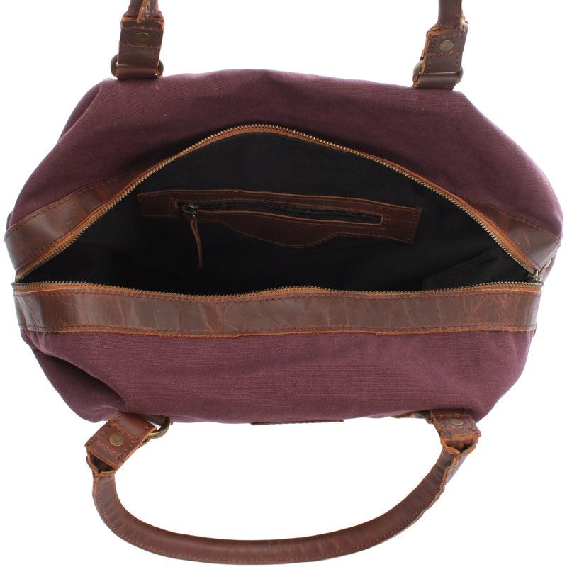 Leconi kleiner Weekender Shopper Damen Herren Leder Canvas bordeaux LE2006 Verkauf