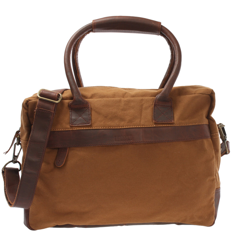 Leconi Handgepäck Arbeitstasche Damen Herren Leder Canvas cognac LE2007 Angebote