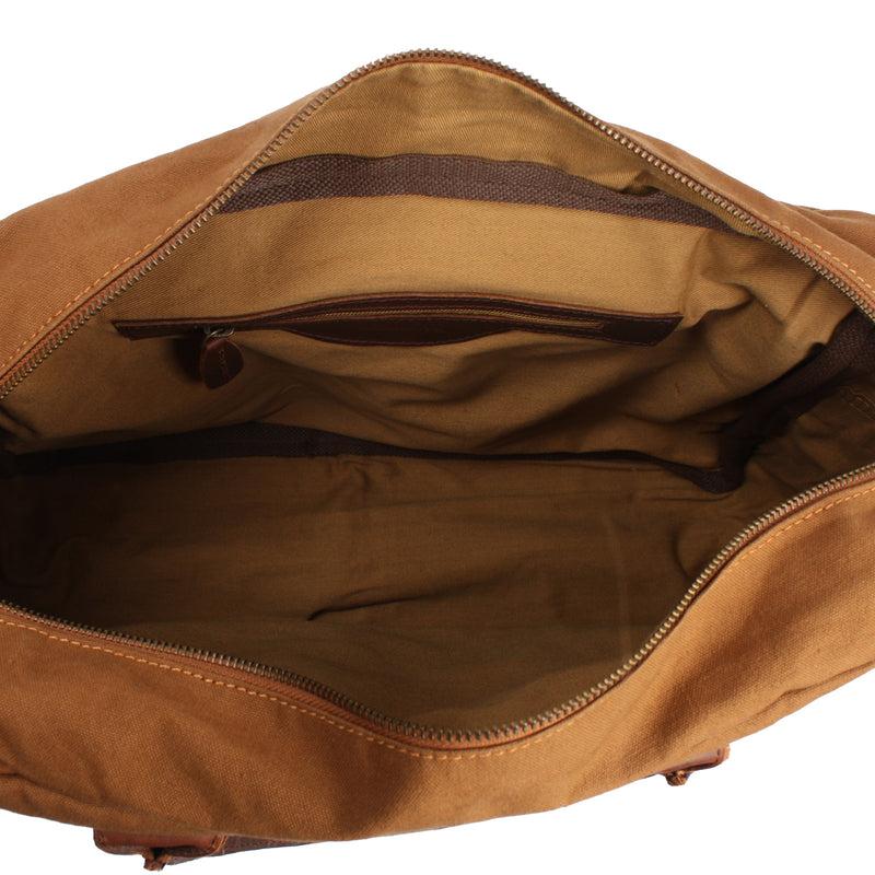 Leconi Handgepäck Arbeitstasche Damen Herren Leder Canvas cognac LE2007 Angebote