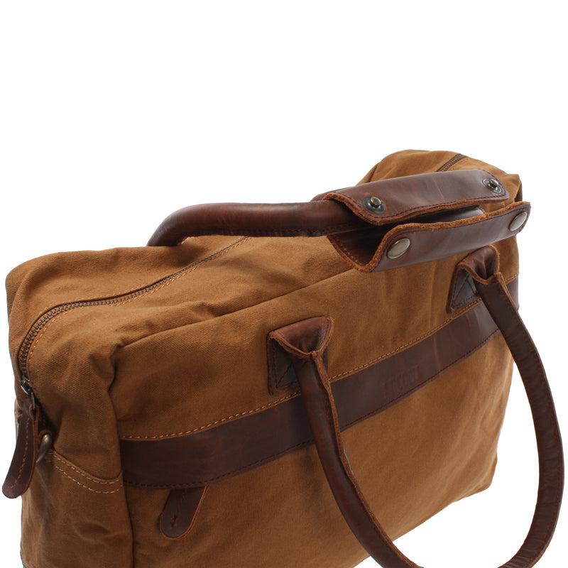 Leconi Handgepäck Arbeitstasche Damen Herren Leder Canvas cognac LE2007 Angebote