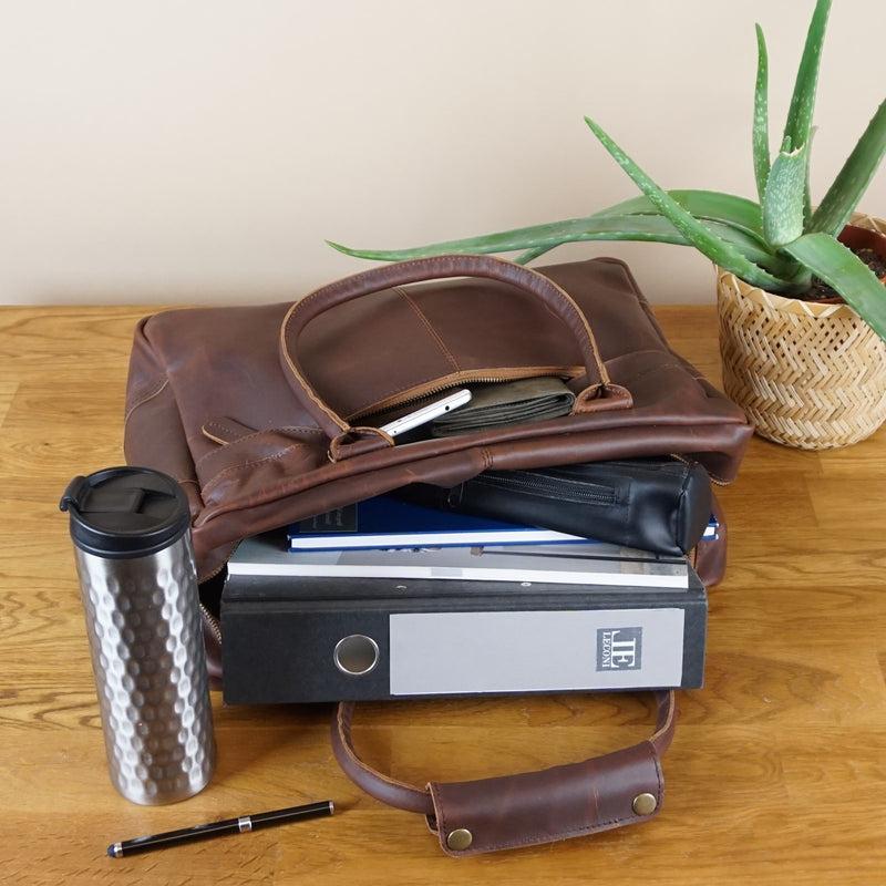 Leconi Handgepäck Arbeitstasche Ledertasche Damen Herren Leder braun LE2007 Hotsell