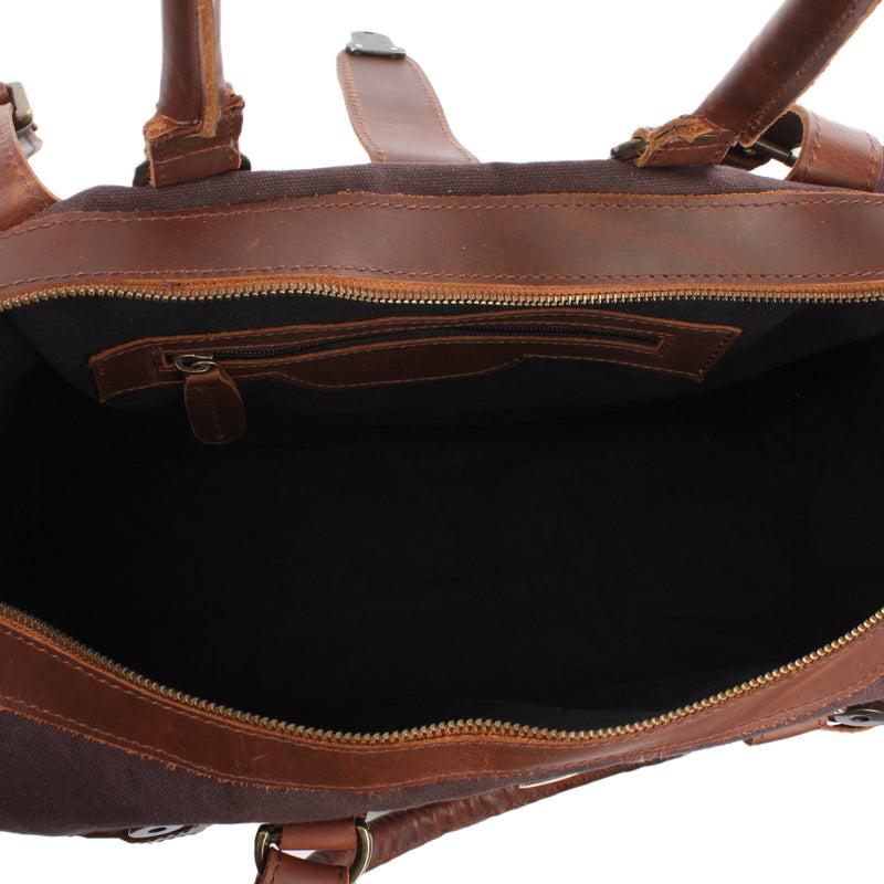 Leconi kleiner Weekender Handgepäck Damen Herren Leder Canvas mokka LE2008 im Angebot