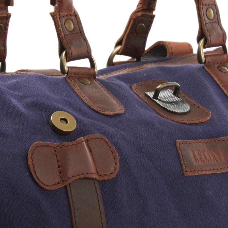 Leconi kleiner Weekender Handgepäck Damen Herren Leder Canvas navy LE2008 Schlussverkauf