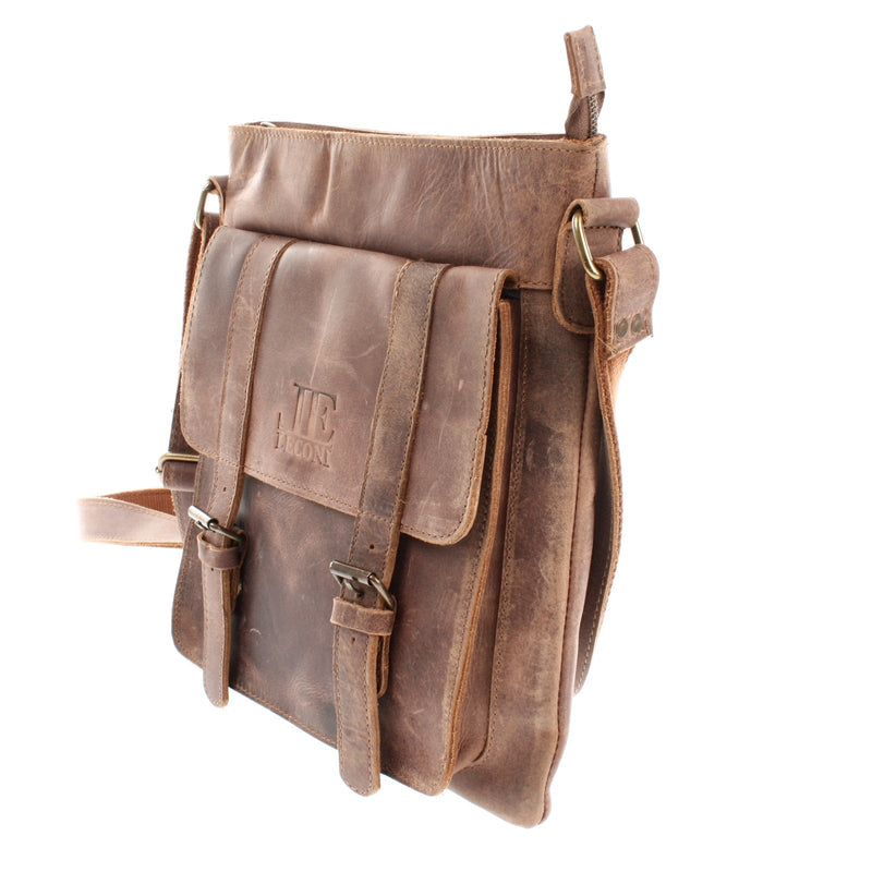 Leconi mittelgroße Umhängetasche Ledertasche Damen Herren Vintage Leder braun LE3036 Günstiger Verkauf
