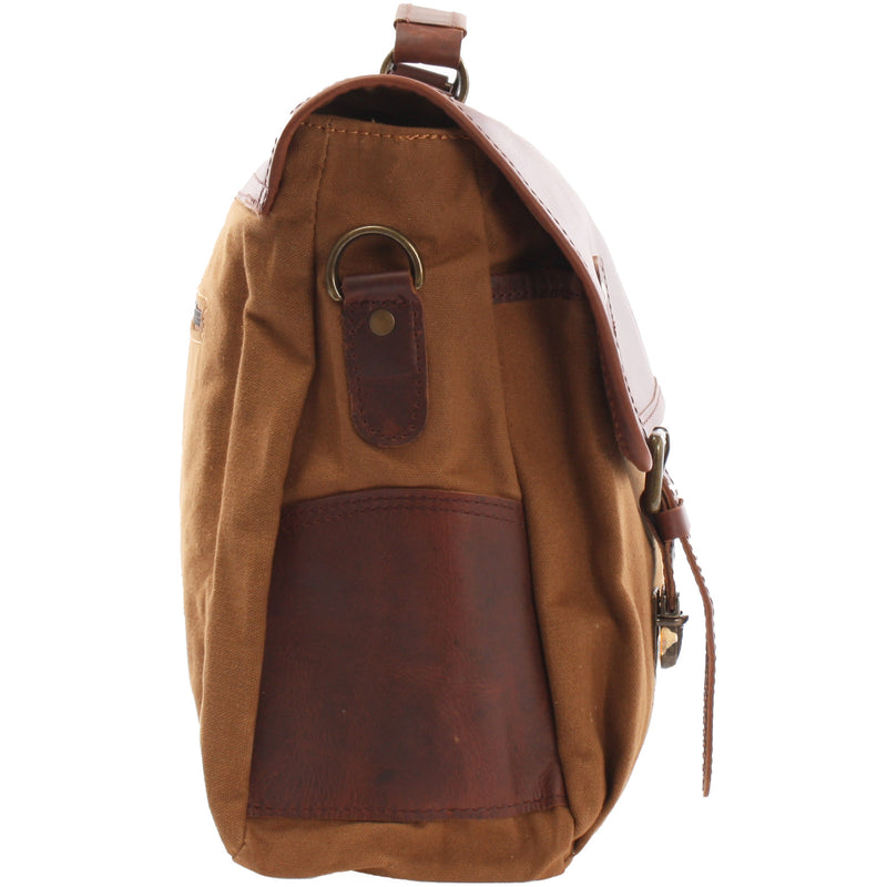 Leconi Messenger Bag Din A4 Kuriertasche Leder Canvas cognac LE3018 Blitzverkäufe